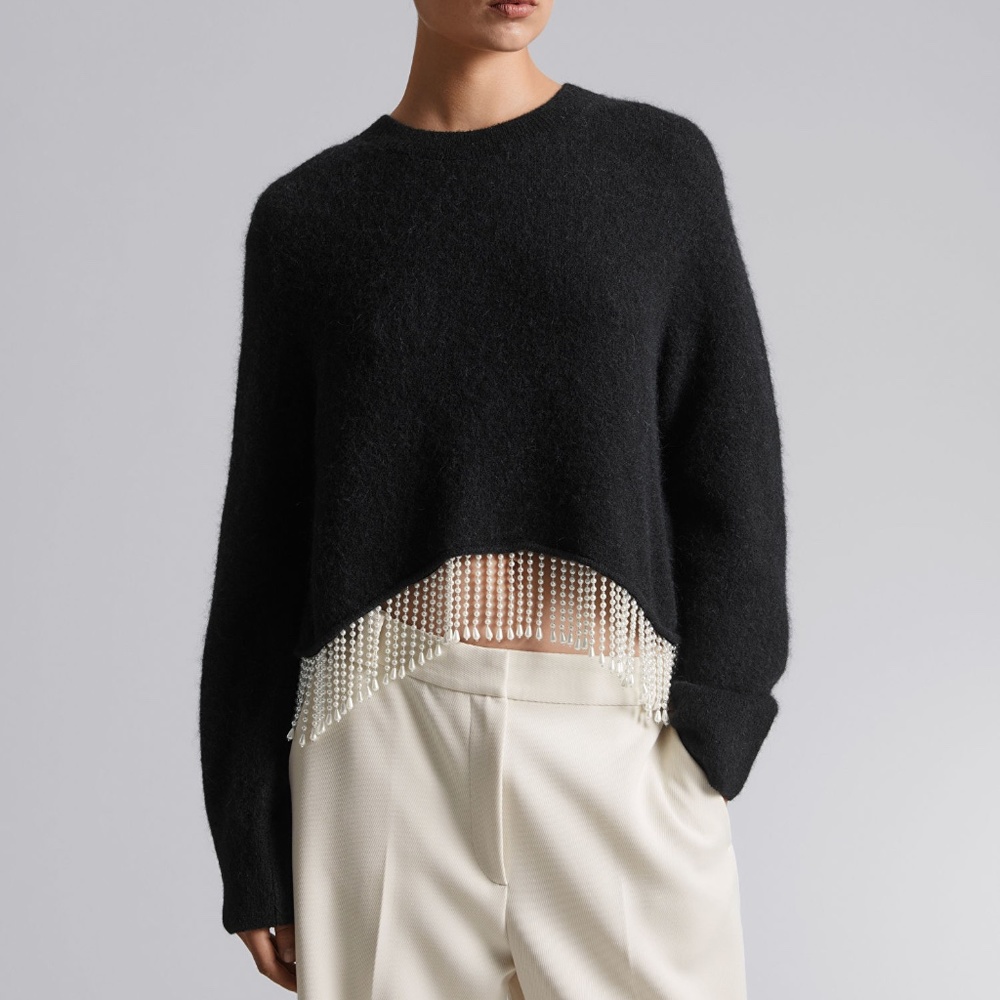 & Other Stories Pearl Fringed Cropped Sweater (Size M)